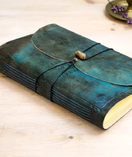 Diario artesanal en piel turquesa y grabado en plata, tapa blanda, Papilio Argenteus