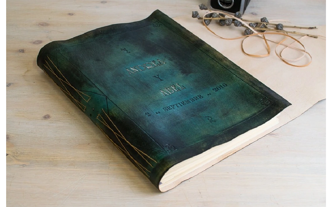 Álbum de fotos personalizado, libro de invitados para boda en piel turquesa, libro de firmas, álbum para recién nacido, regalo de bautizo (1)