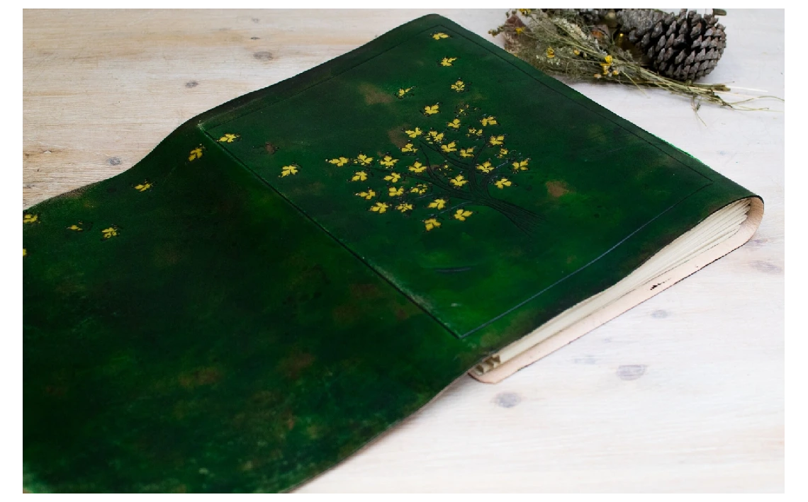 B4 Diario personalizado, arbol de la vida, cuaderno en piel verde bosque, Libro de invitados para boda, libro de firmas, libro de dibujo (4)