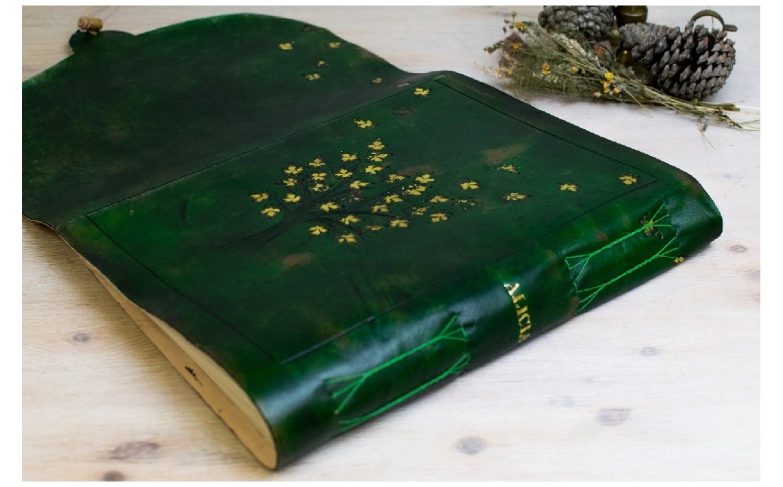 B4 Diario personalizado, arbol de la vida, cuaderno en piel verde bosque, Libro de invitados para boda, libro de firmas, libro de dibujo