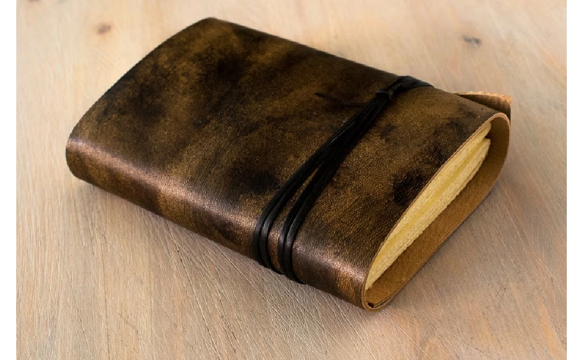 Libro en blanco, diario en piel, acabado envejecido marrón - castaño, cuaderno B6, diario A6 4