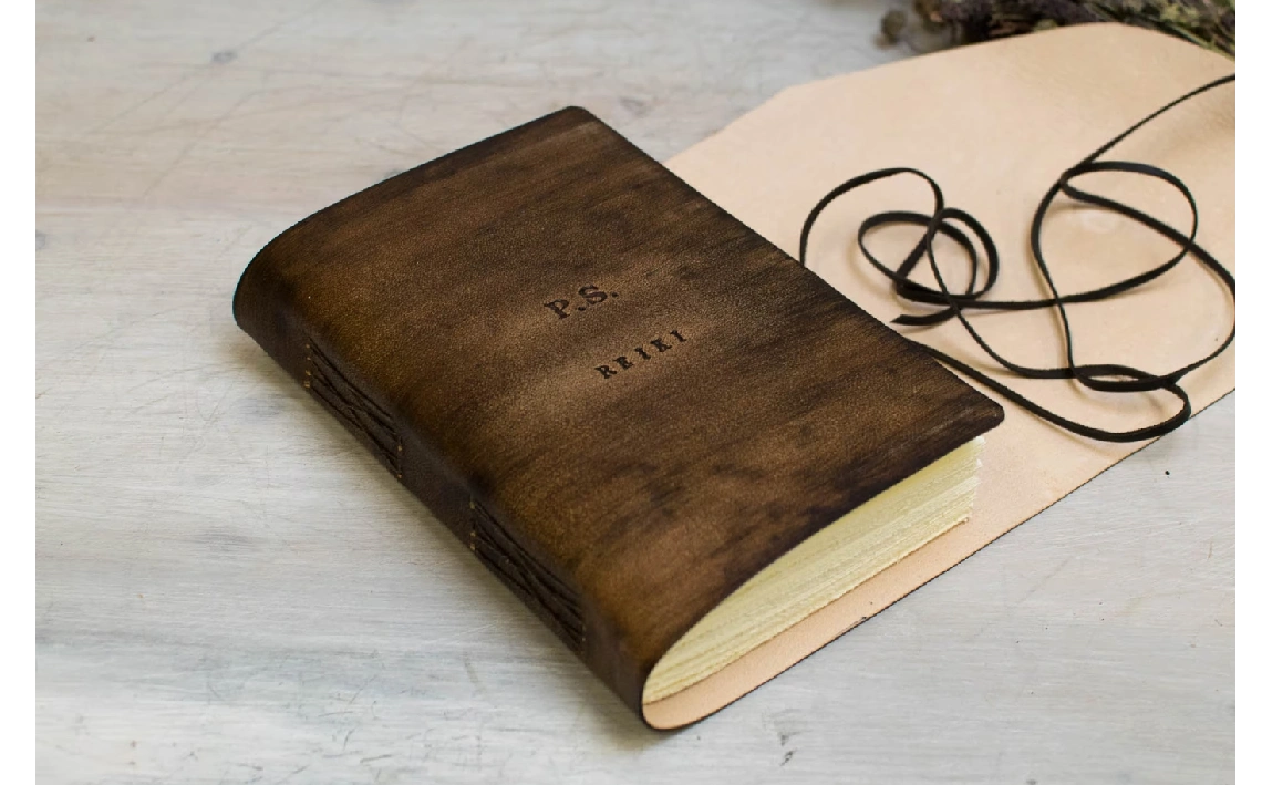 Libro en blanco, diario en piel, acabado envejecido marrón - castaño, cuaderno B6, diario A6 6