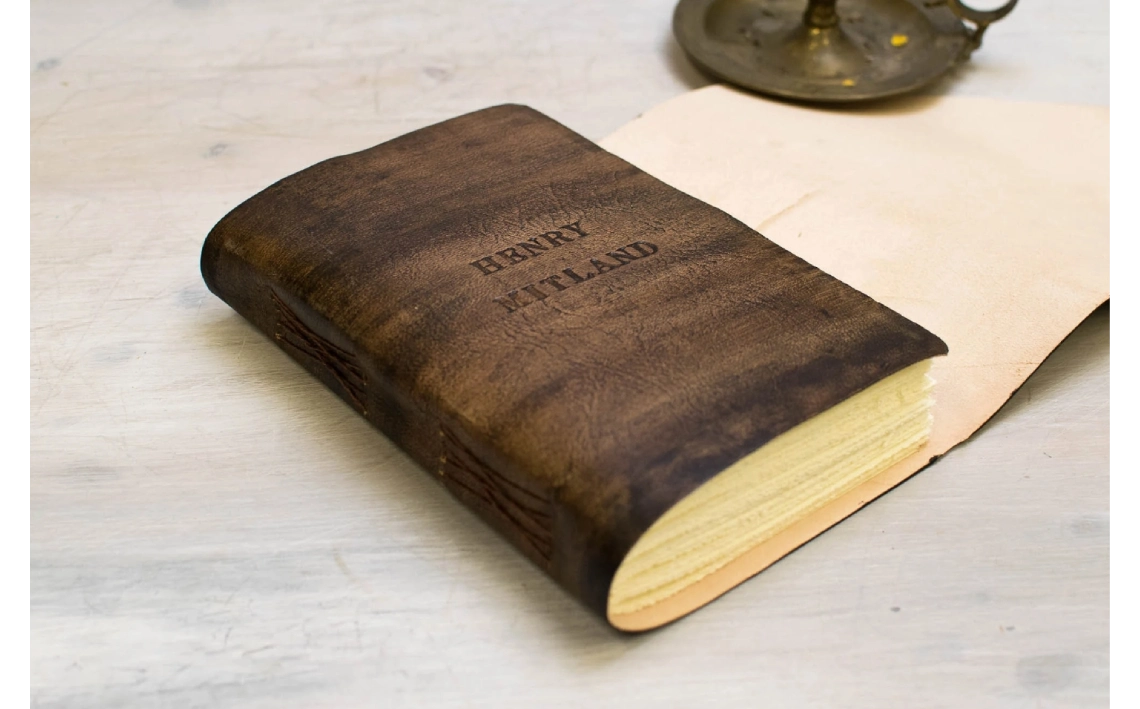 Libro en blanco, diario en piel, acabado envejecido marrón - castaño, cuaderno B6, diario A6